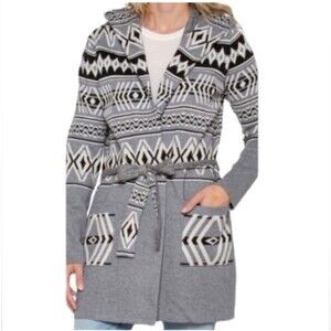 Rachel Zoe Plus Size 3X Tribal Open Front Hooded Cardigan BOHO Aztec Belt
